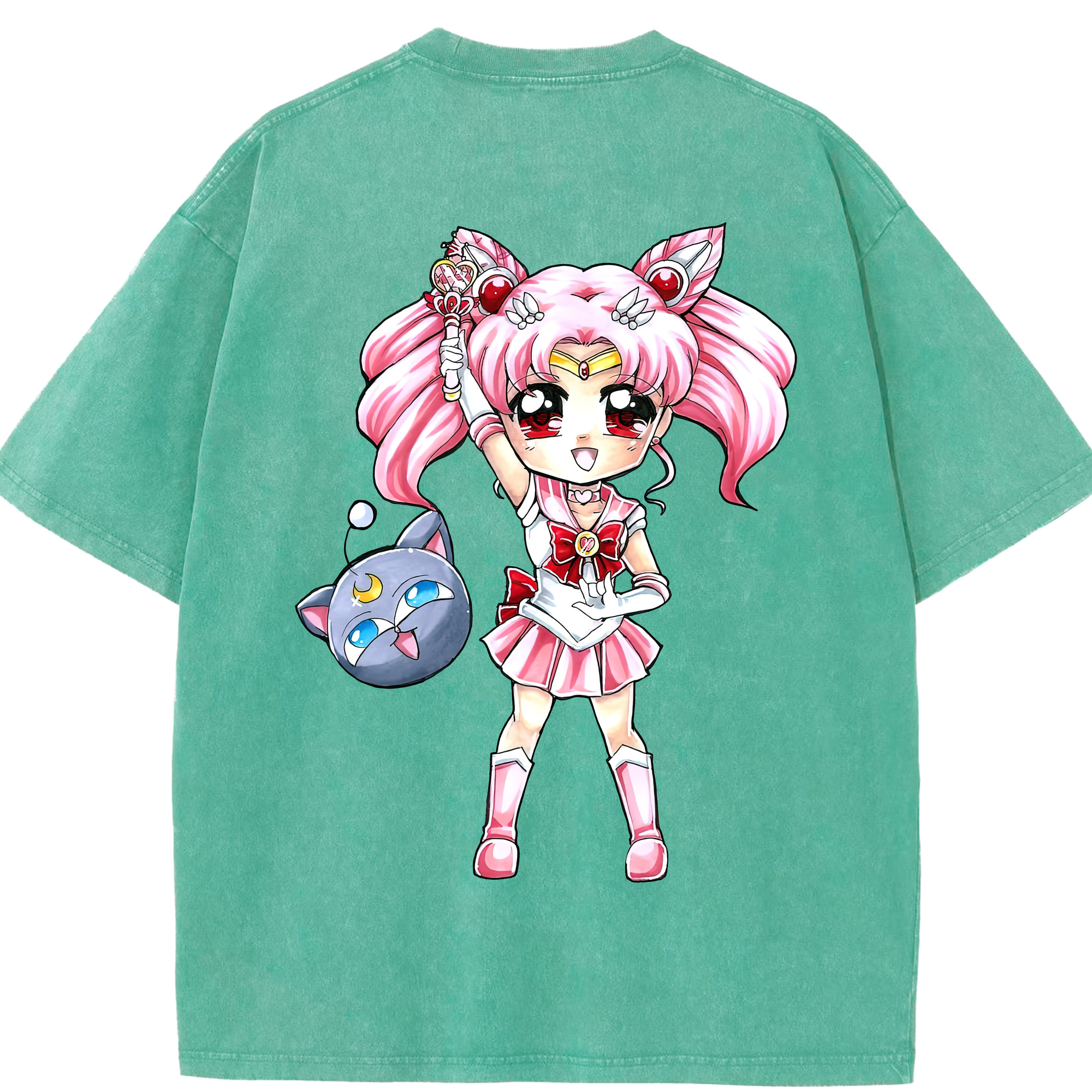 （画像用） 美少女戦士セーラームーン ちびうさ Sailor Moon Chibiusa Tsukino Usagi Small Lady Serenity 綿100% ヴィンテージ風 半袖Tシャツ（背面プリント）